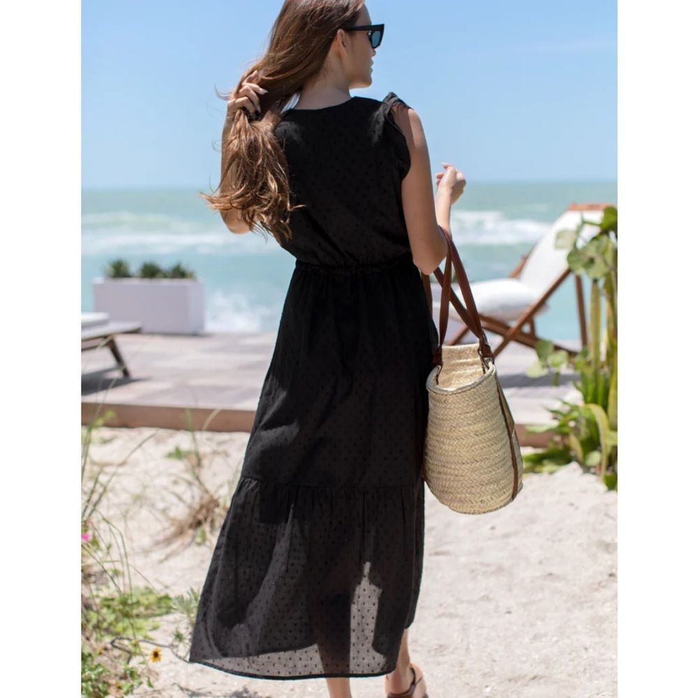 Emerson Frye India Collection Surya Swiss Dot Black Maxi Dress - Picture 3 of 9